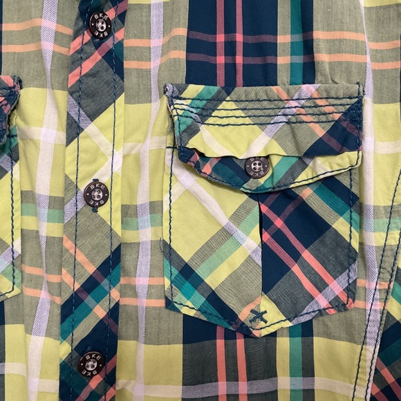 BKE Men's Short Sleeve Green/Orange/White Plaid Shirt Standard Fit Size M - Picture 7 of 12